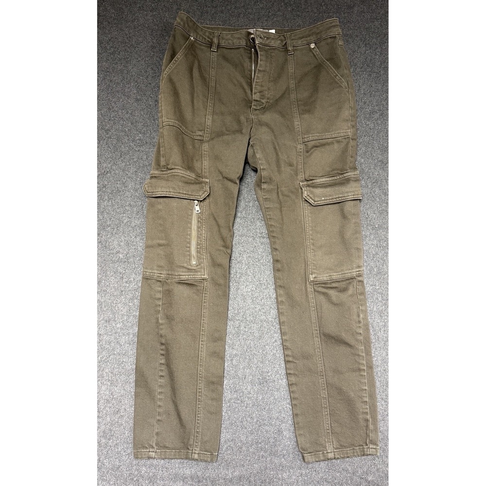 Mint Velvet Khaki Cargo Straight Slim Jeans Women's 8R uk 12R Combat Utility‎